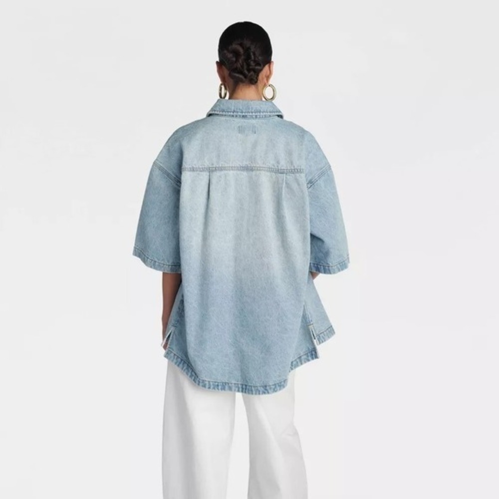 KBB KAHLANA Target 2X Plus Short Sleeve Boxy Denim Shirt Light Wash Jean Jacket - Picture 7 of 9